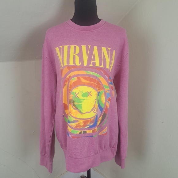 Urban Outfitters x Nirvana Smile Overdyed Oversize Crew Neck Sweatshirt Pink M - Picture 3 of 11